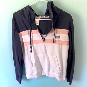 Grey and White quarter zip hoodie. PINK. Size S.